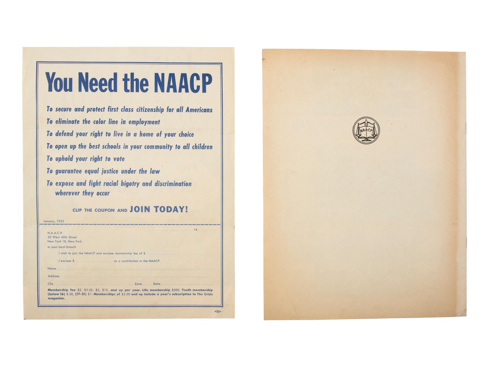 [CIVIL RIGHTS]. A collection of pamphlets, forms, and other ephemera related to the NAACP.