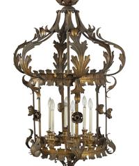 A Pair of Gilt Tôle, Glass and Giltwood Hall Lanterns from the Embassy of Italy, Washington, D.C.