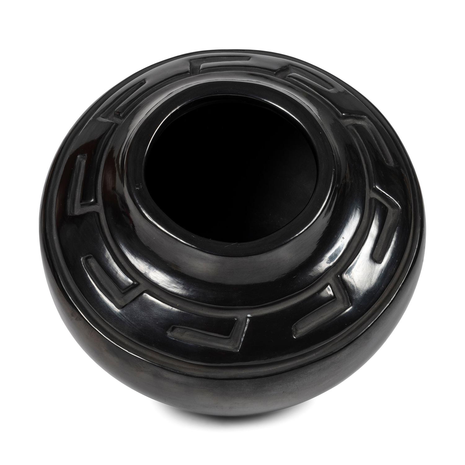 Carved Blackware Jar, with Greek Key Motif