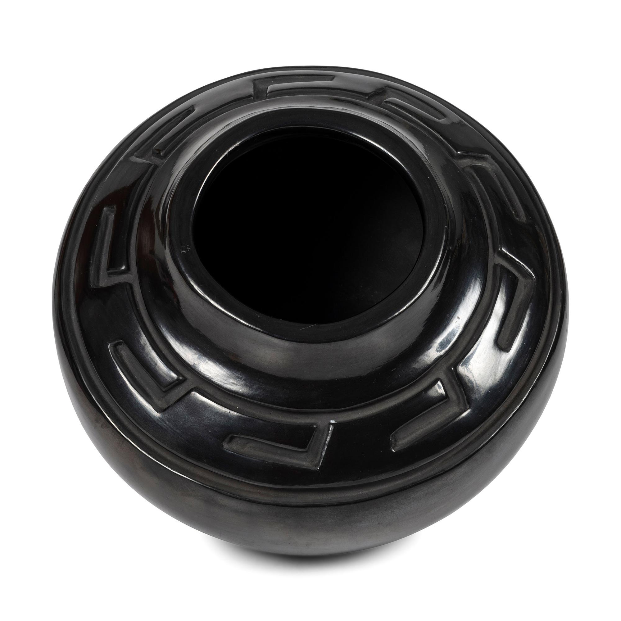 Carved Blackware Jar, with Greek Key Motif