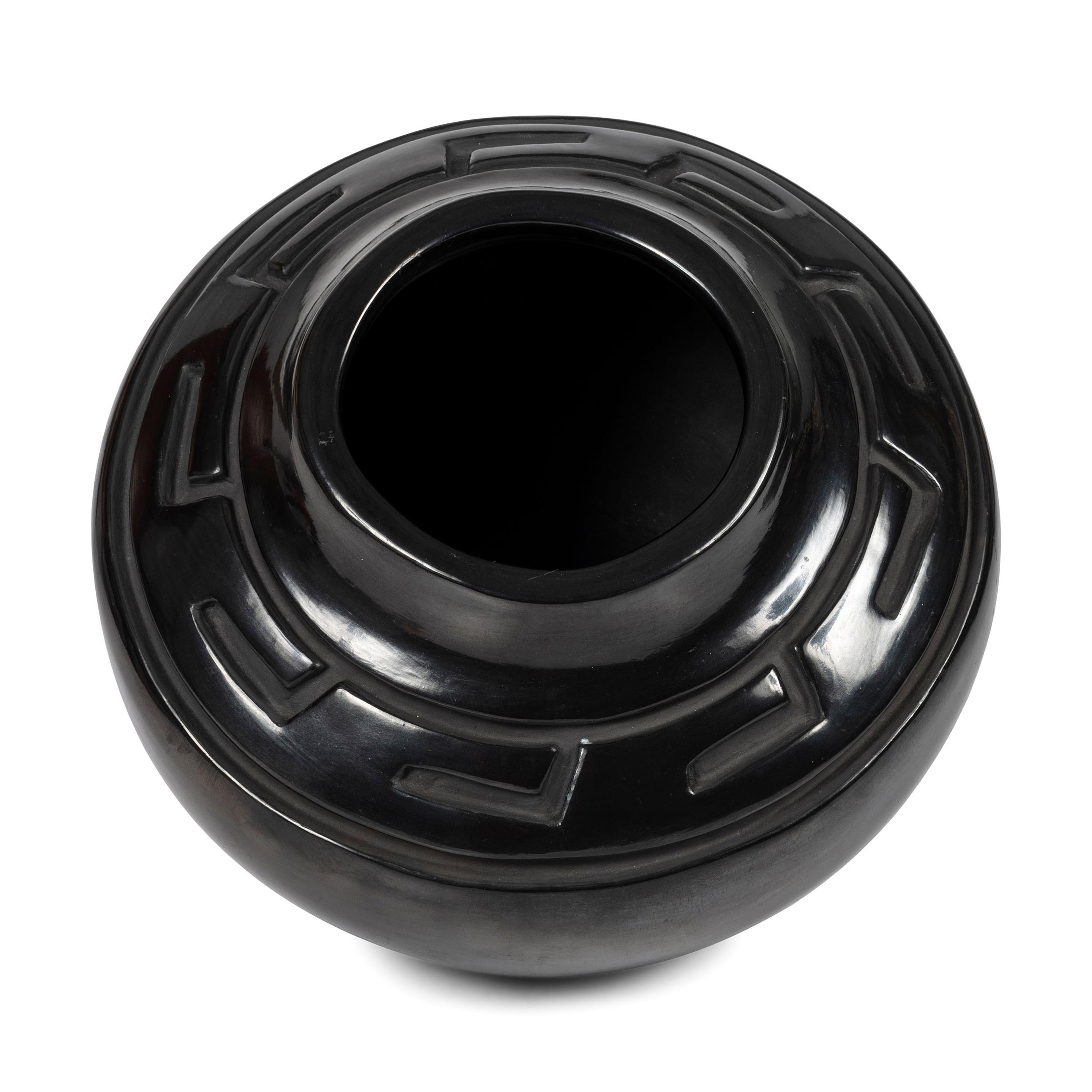 Carved Blackware Jar, with Greek Key Motif