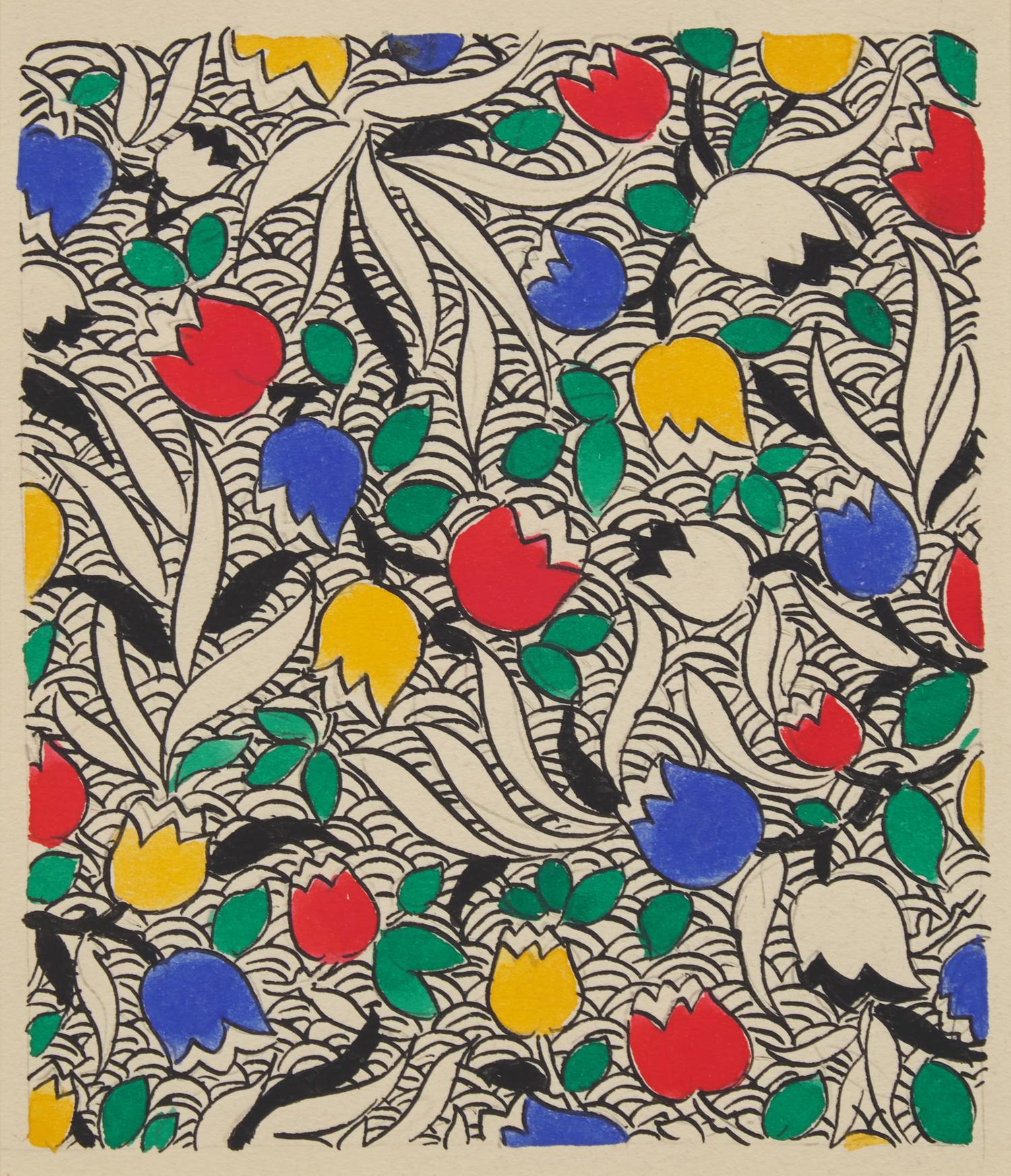 A Group of Three French Gouaches of Apparel Textile Designs By Louis Lang DONATED BY CORA GINSBURG, LLC.