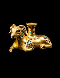 A Eurasian Gold and Turquoise Inlay Vessel in the form of a Recumbent Ram