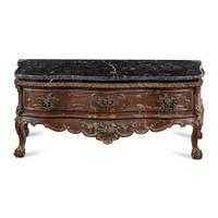 An Italian Carved Walnut and Marble Top Low Console