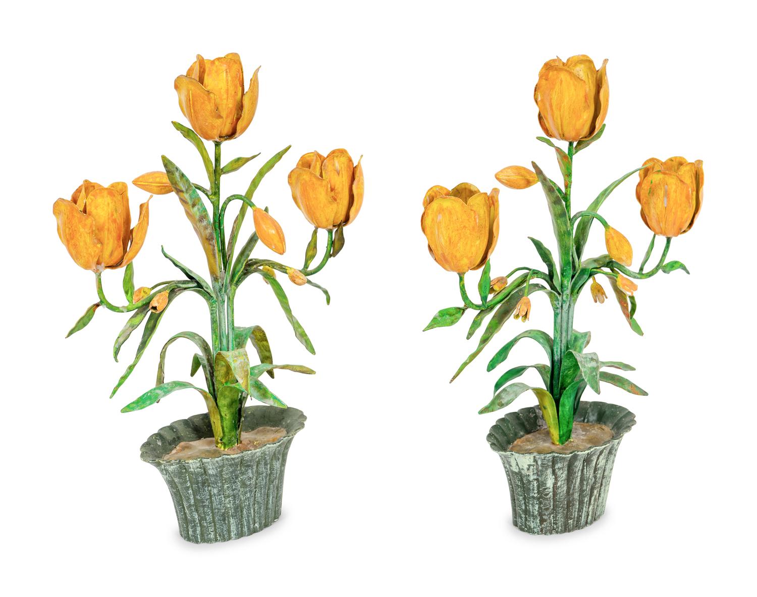 A Pair of Tole Peinte Models of Tulips
