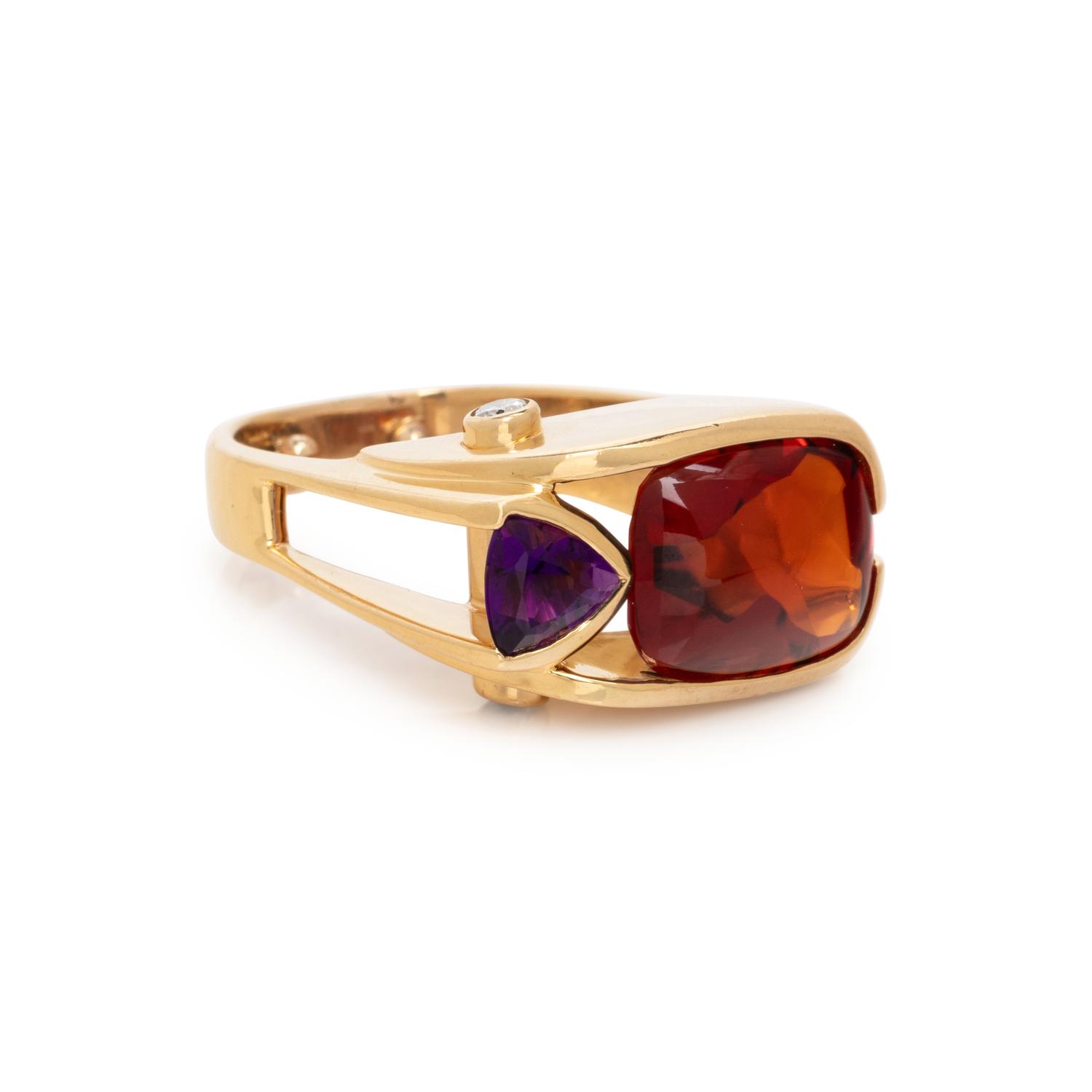 YELLOW GOLD, CITRINE, AMETHYST AND DIAMOND RING