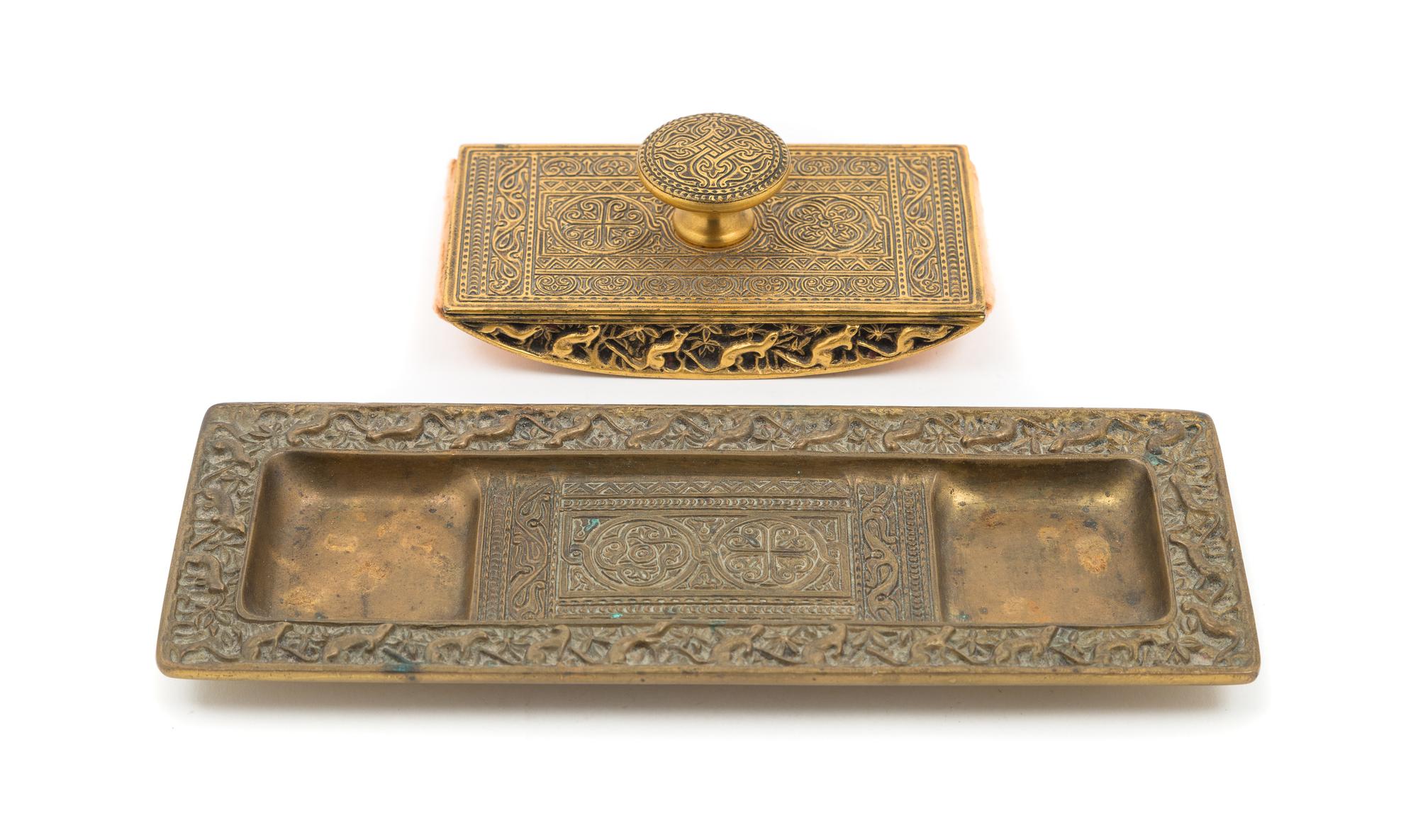 Tiffany Studios, EARLY 20TH CENTURY, a Venetian pattern pen tray (1642) and rocker blotter (1646)