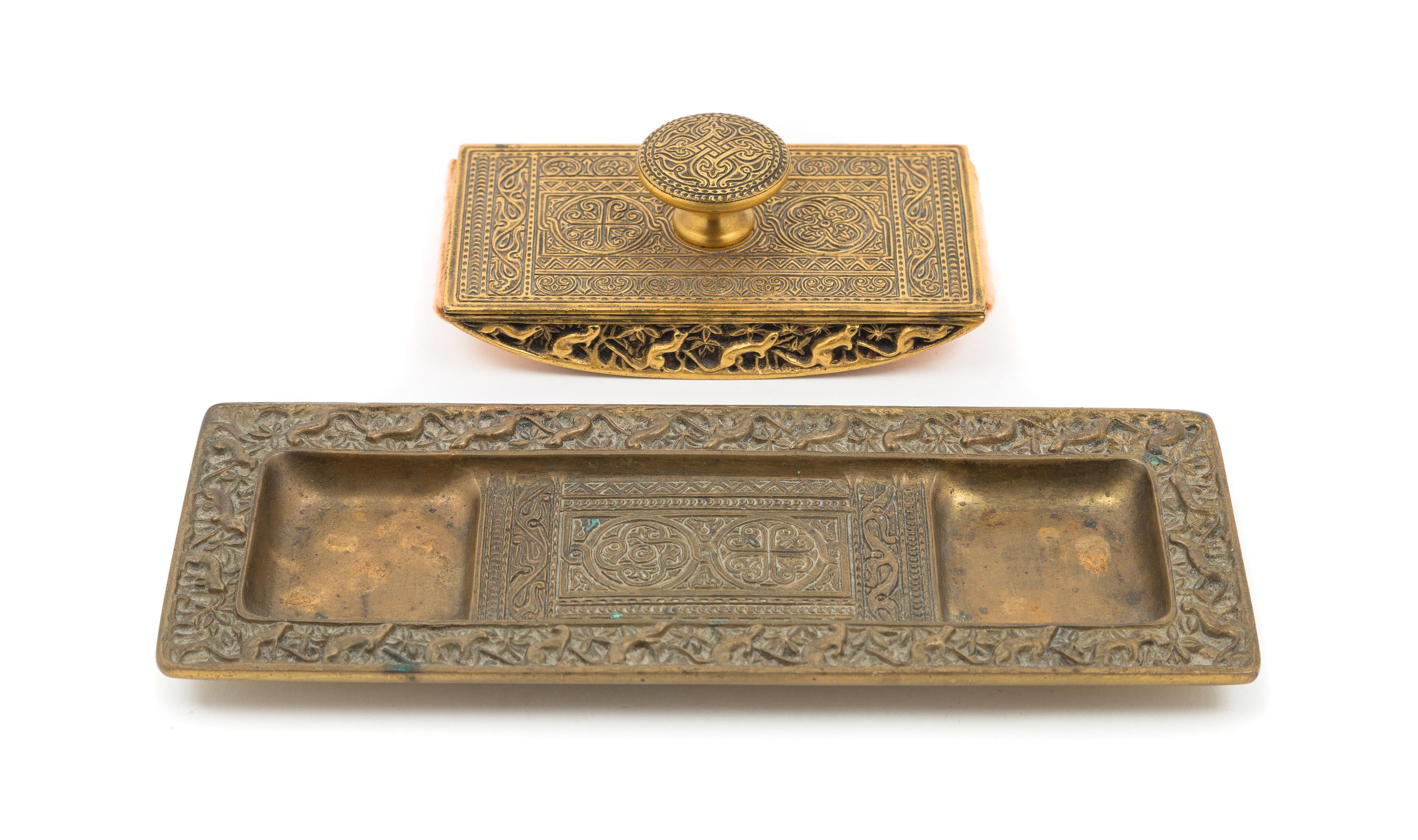 Tiffany Studios, EARLY 20TH CENTURY, a Venetian pattern pen tray (1642) and rocker blotter (1646)
