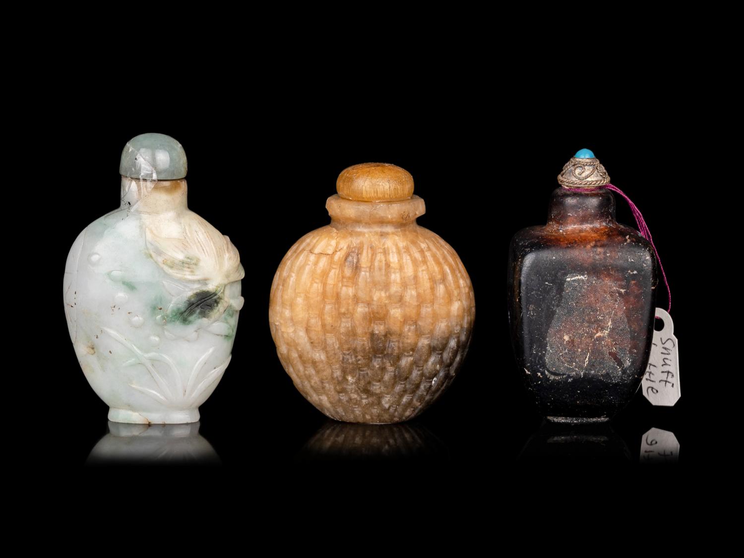 Three Chinese Hardstone Snuff Bottles