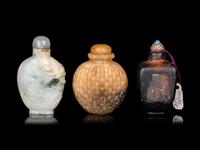 Three Chinese Hardstone Snuff Bottles