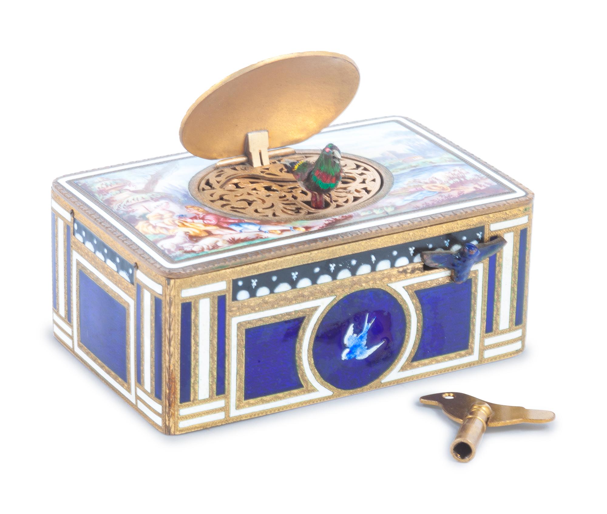 A Continental Enameled Singing Bird Box — 19TH CENTURY