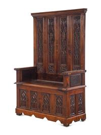A Gothic Style Carved Oak Hall Bench