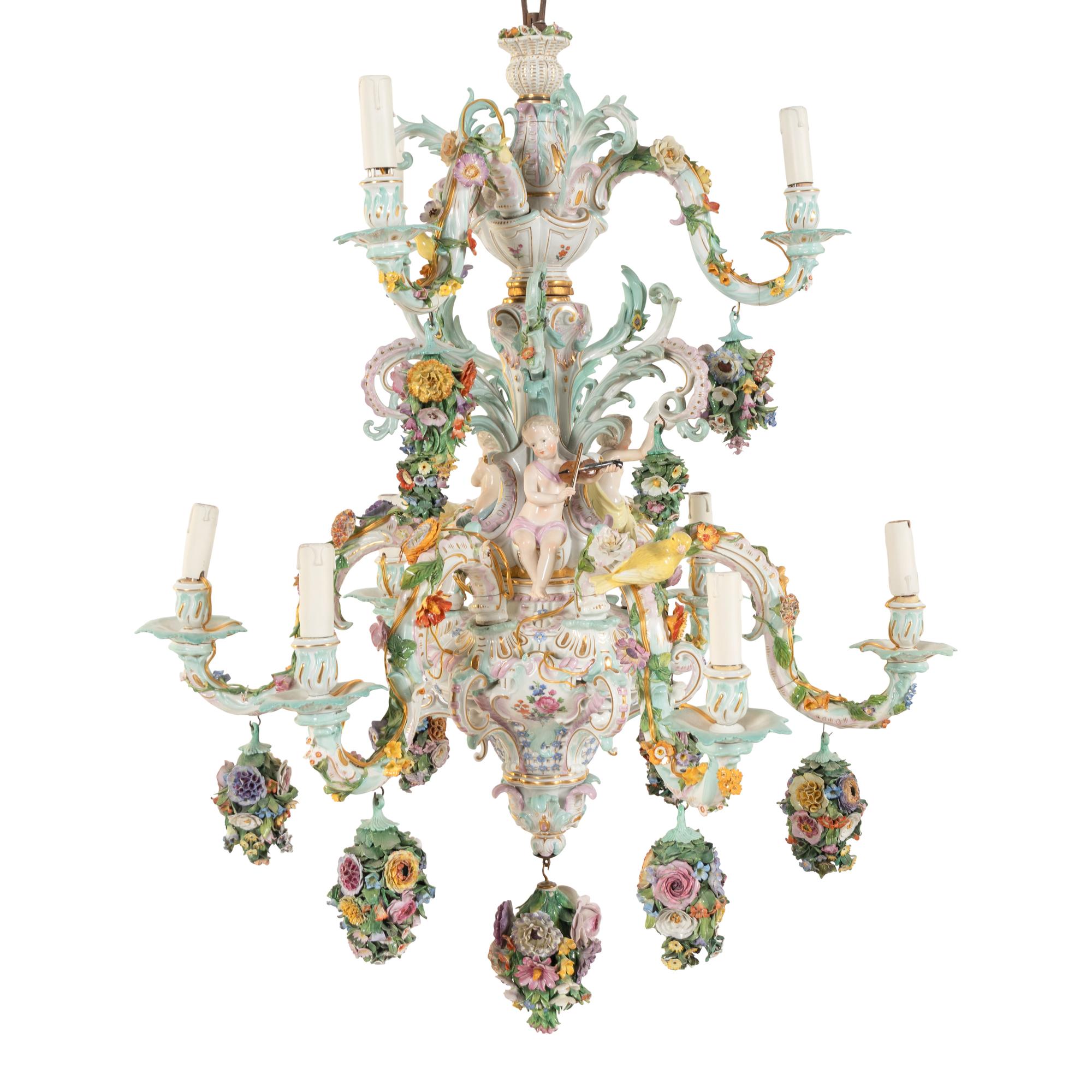 A Meissen Porcelain Nine-Light Chandelier