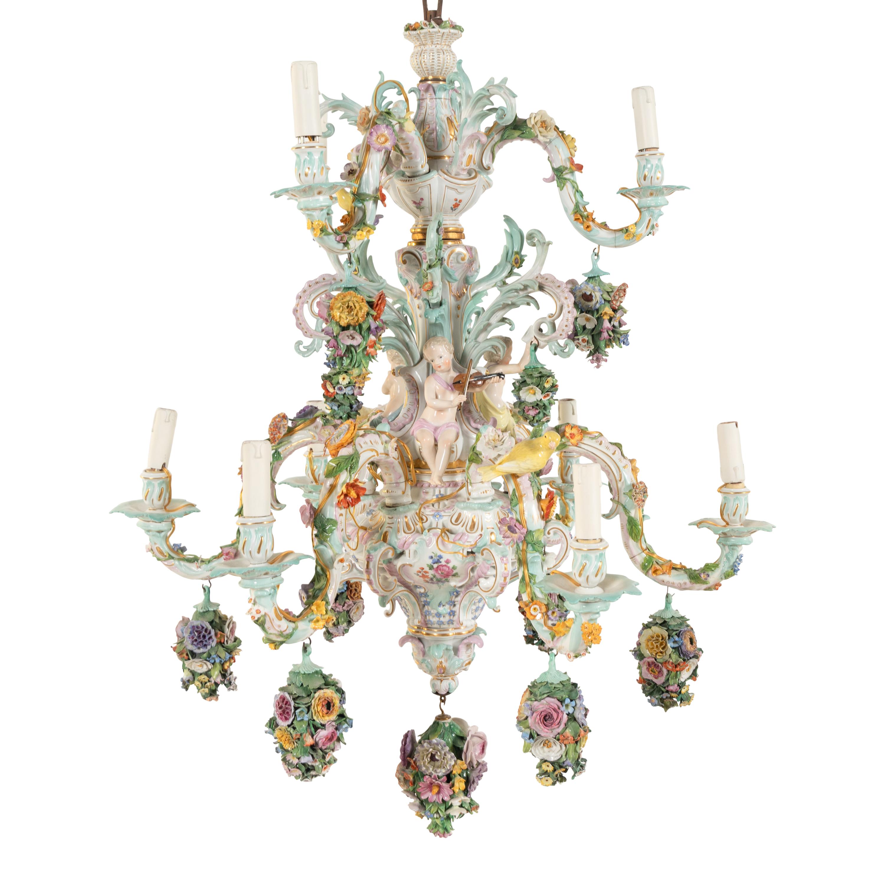 A Meissen Porcelain Nine-Light Chandelier
