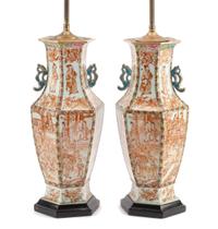 A Pair of Chinese Porcelain Vases Height 17 1/2 inches.