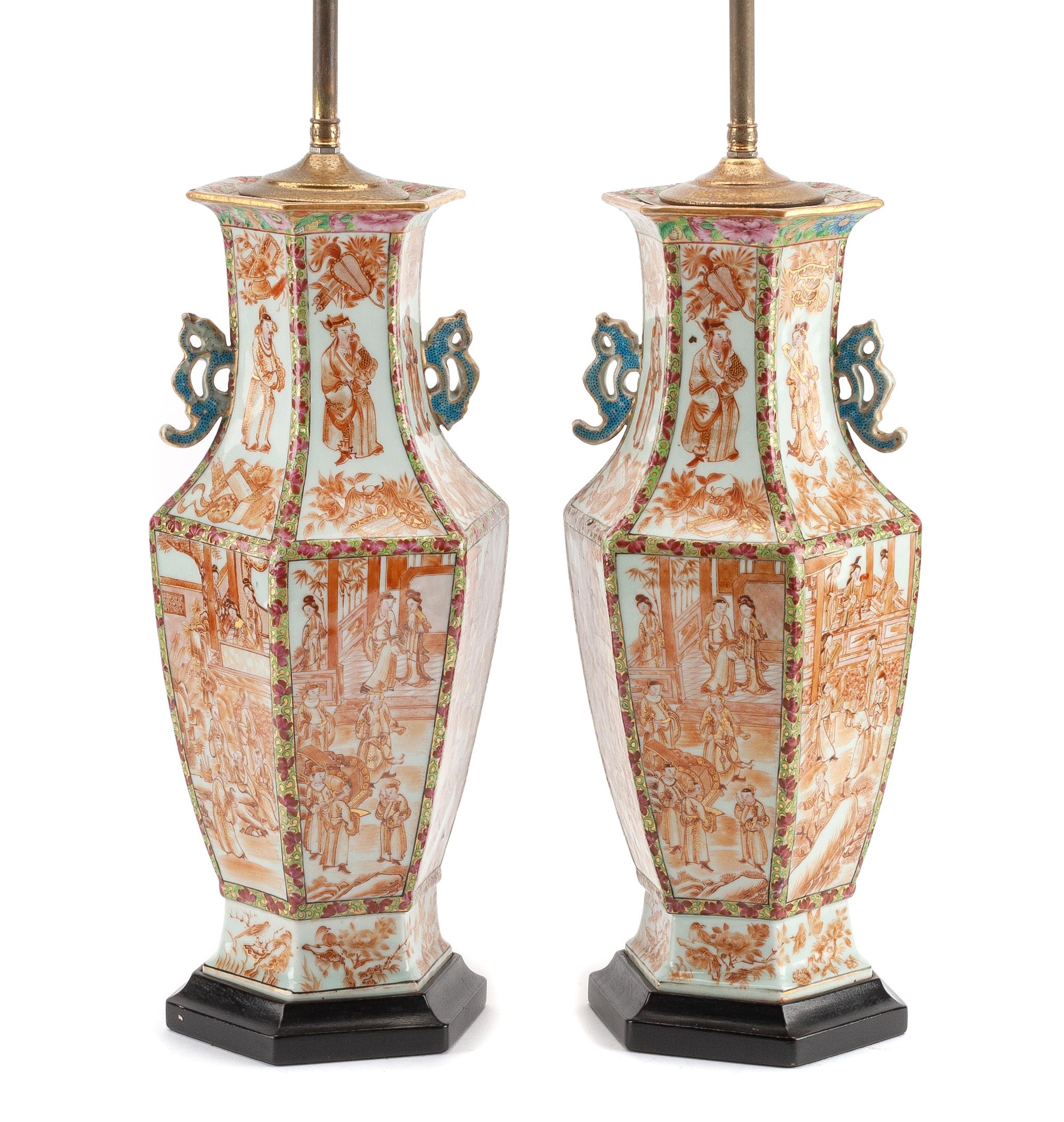 A Pair of Chinese Porcelain Vases Height 17 1/2 inches.