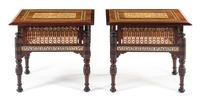 A Pair of Moorish Mother-of-Pearl Inlaid Side Tables Height 22 1/2 x width 25 3/4 x depth 17 7/8 inches. — 20TH CENTURY
