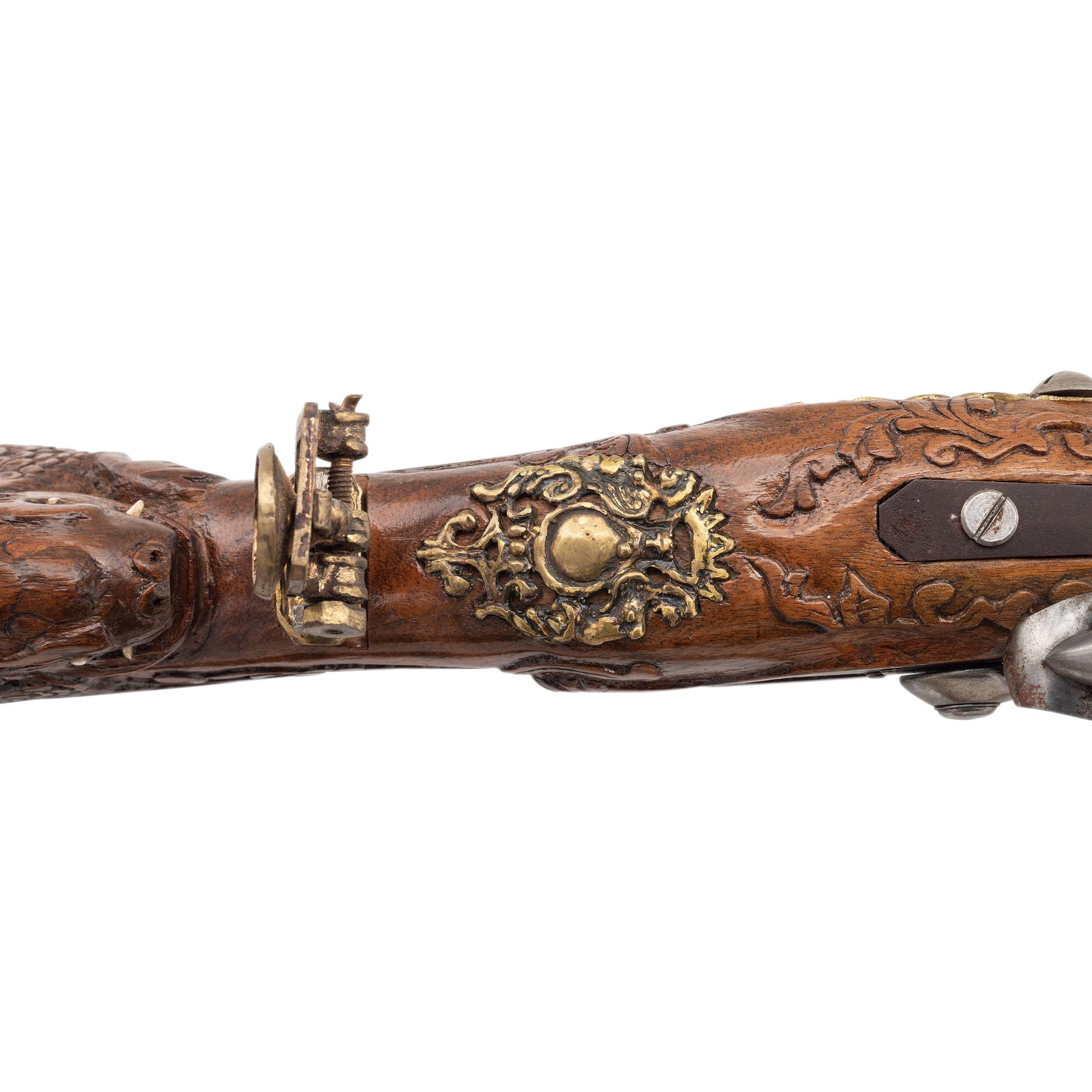 Contemporary Flintlock Jaeger with Ornately Carved and Fluted Stock