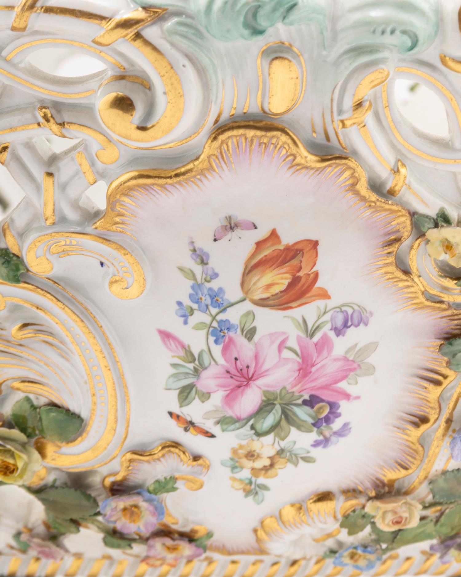 A Large Meissen Porcelain Reticulated Centerpiece Basket