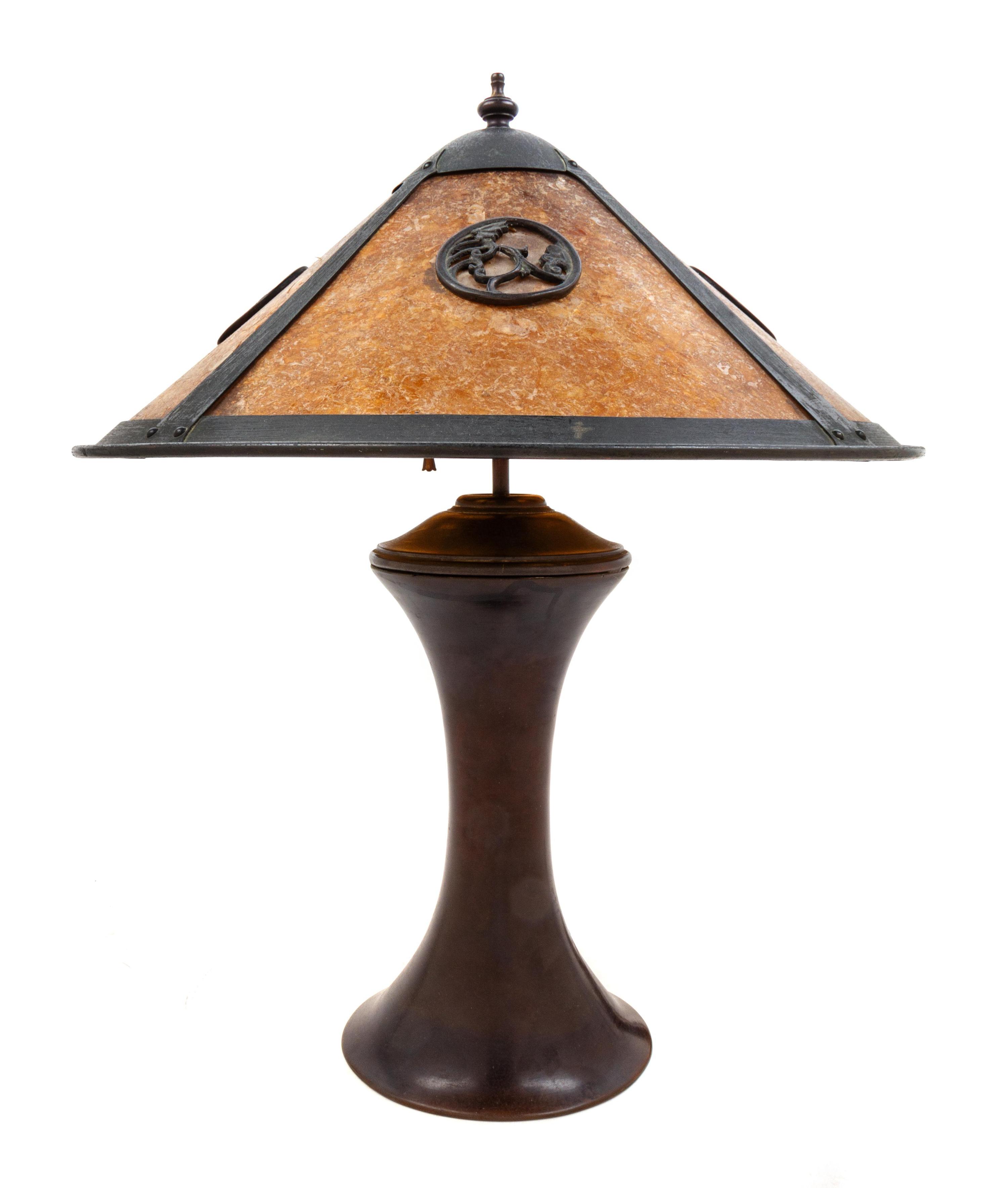 An Arts and Crafts Copper and Mica Lamp, Attributed to Lillian Palmer