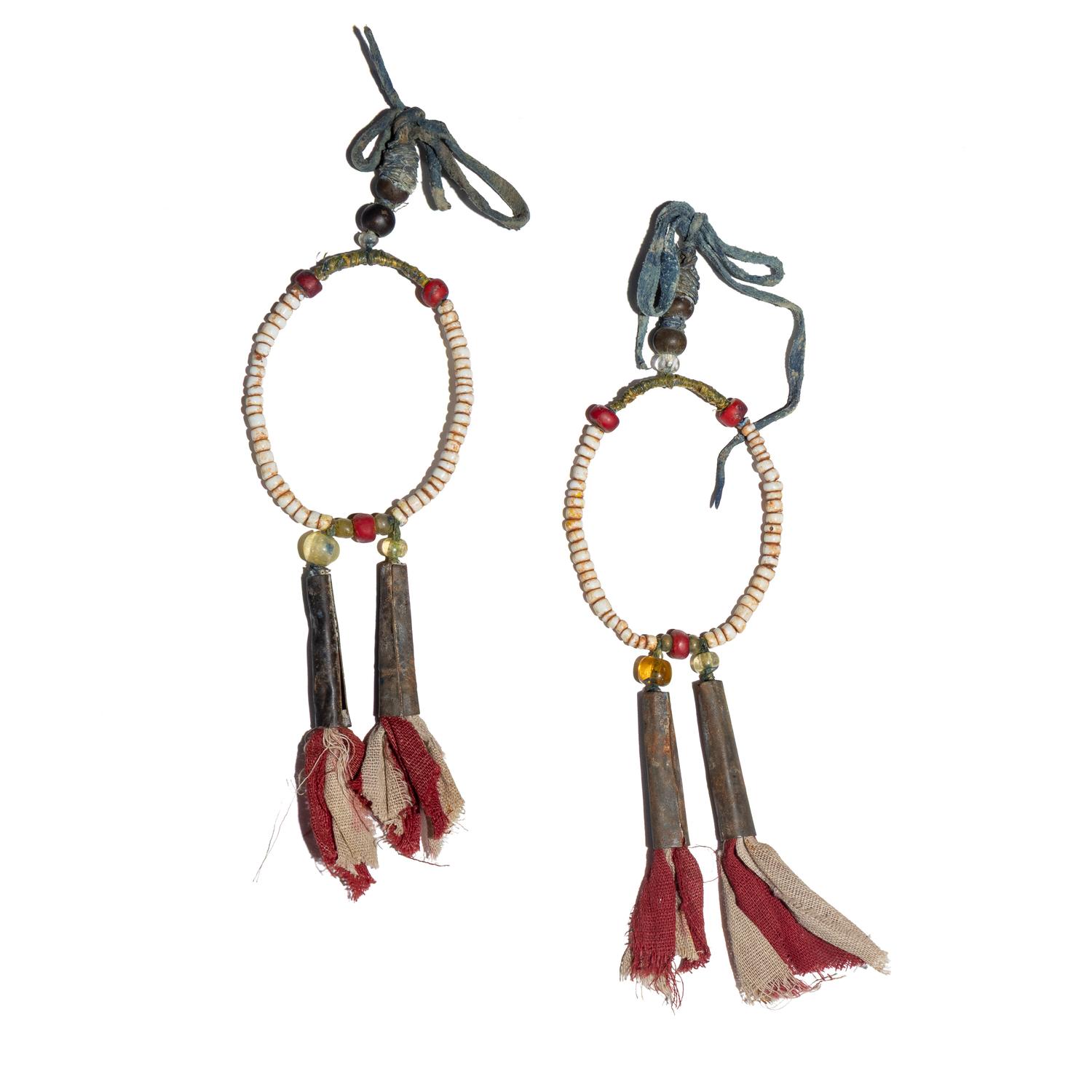 Plains Beaded Earrings, with Remnants of American Flag