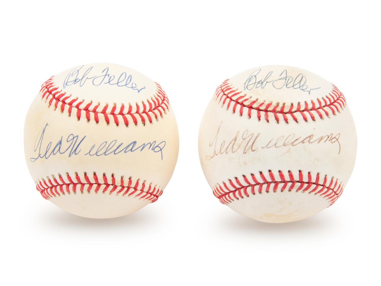 A Collection of Two Ted Williams / Bob Feller Dual Signed Autograph Baseballs (JSA Letters)