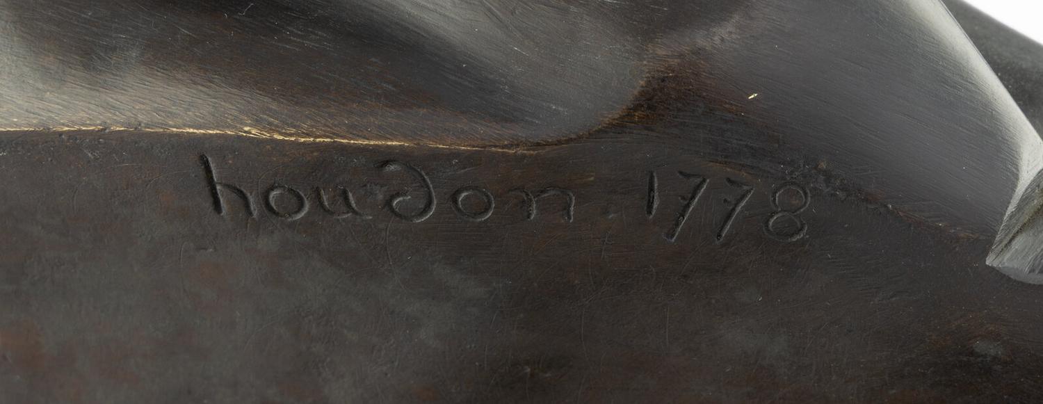 After Jean-Antoine Houdon Bust of George Washington , 19th/20th century bronze with dark brown patina