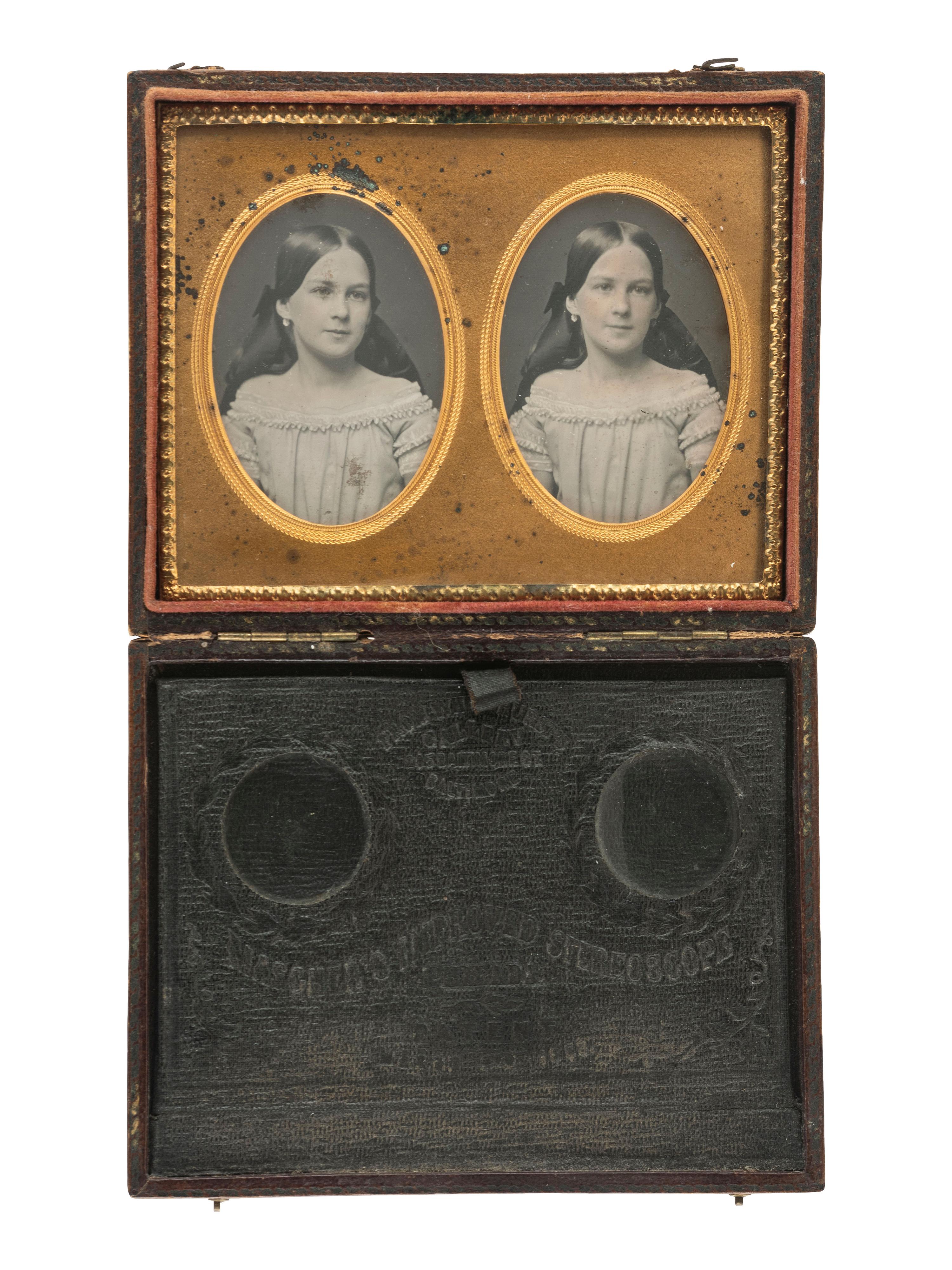 [EARLY PHOTOGRAPHY]. A pair of stereodaguerreotypes in Mascher cases, including an example by Whitehurst.