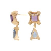 YELLOW GOLD, AMETHYST, AND AQUAMARINE CONVERTIBLE EARRINGS