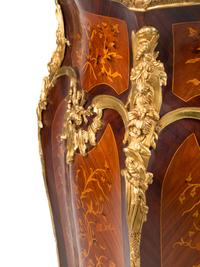 A Pair of Louis XV Style Gilt Bronze Mounted Marquetry Pedestals