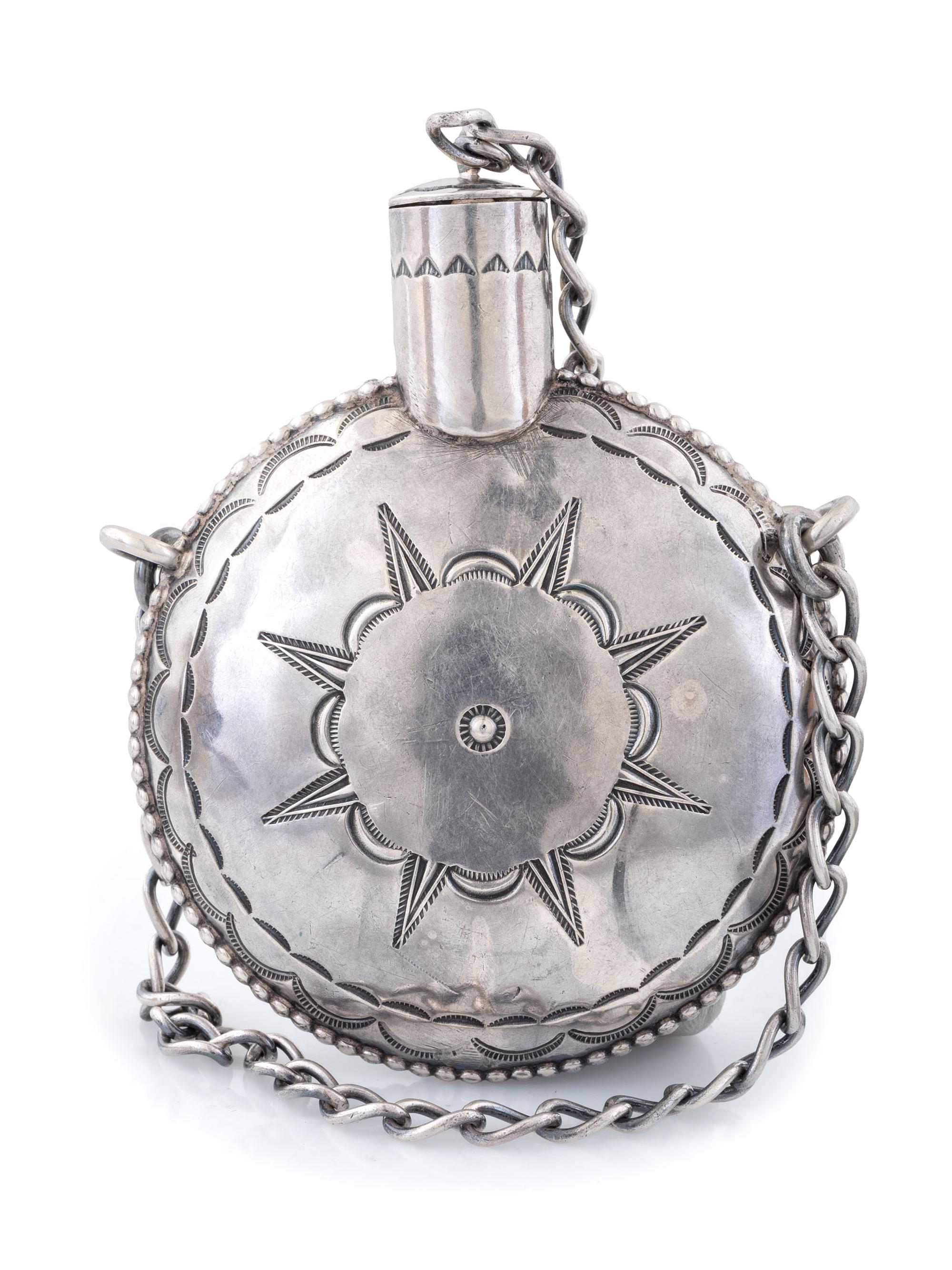 Navajo Heavily Stamped Silver Tobacco Canteen