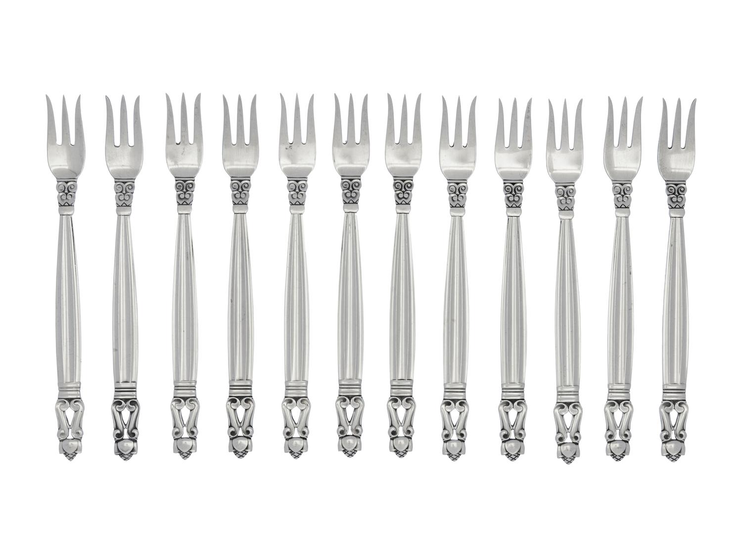 Twelve Georg Jensen Silver Seafood Forks
