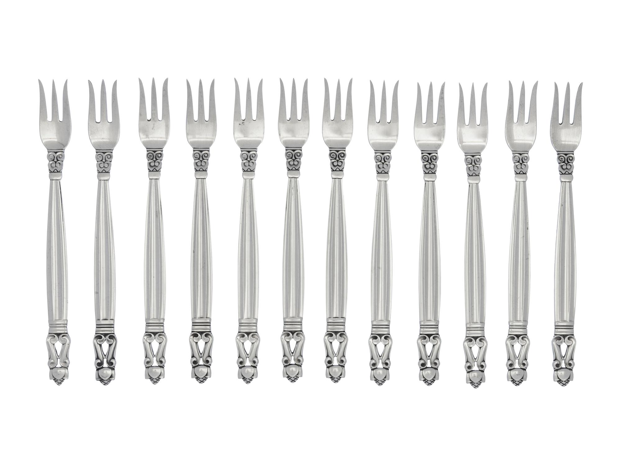 Twelve Georg Jensen Silver Seafood Forks