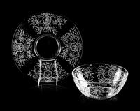 An Etched Glass Serving Bowl and Platter
