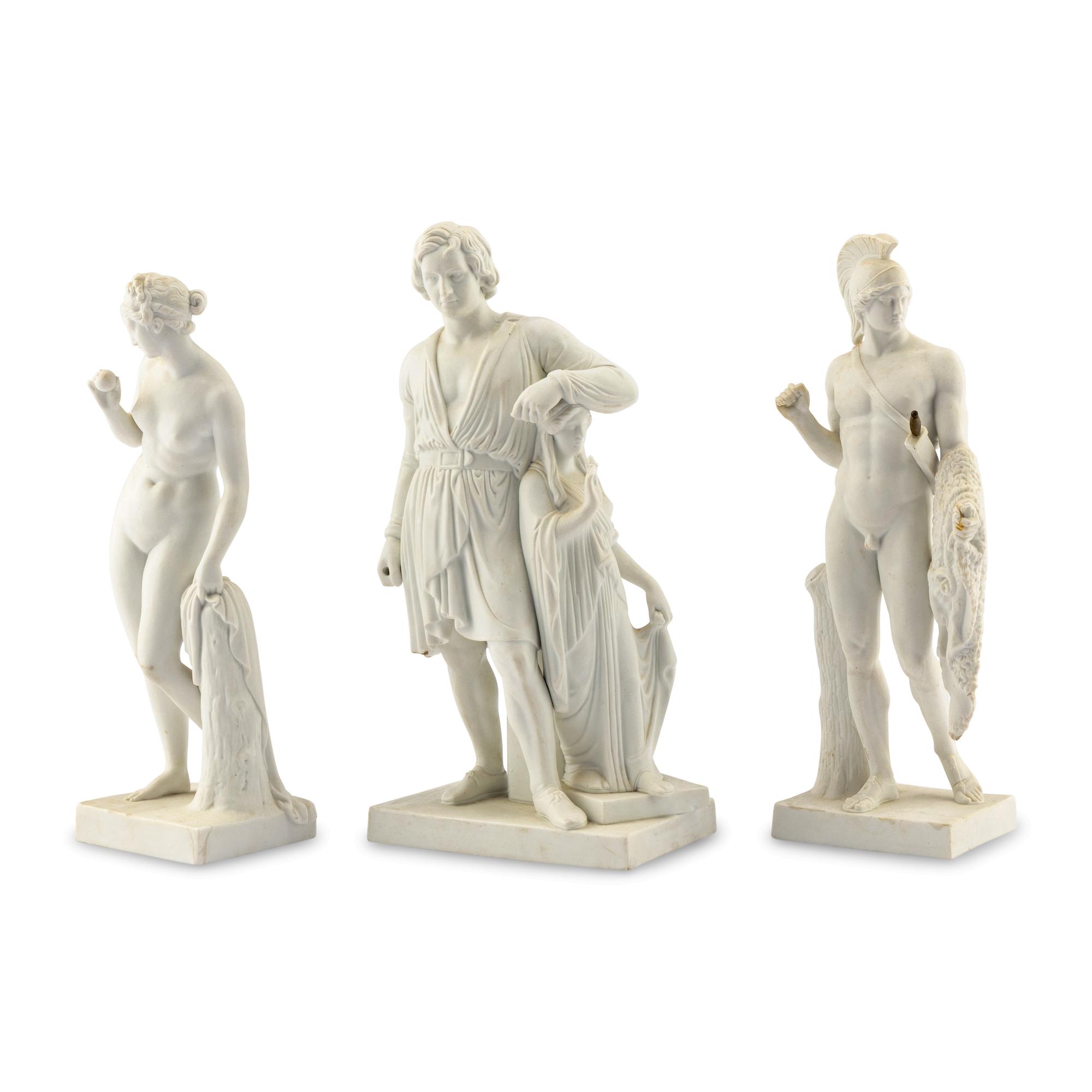 Three Bertel Thorvaldsen for Bing and Grøndahl Bisque Porcelain Figures