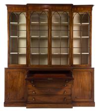 A George III Mahogany Breakfront Bureau Bookcase