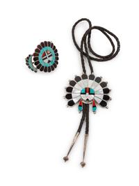 Zuni Mosaic Inlay Sunface Cuff Bracelet AND Bolo