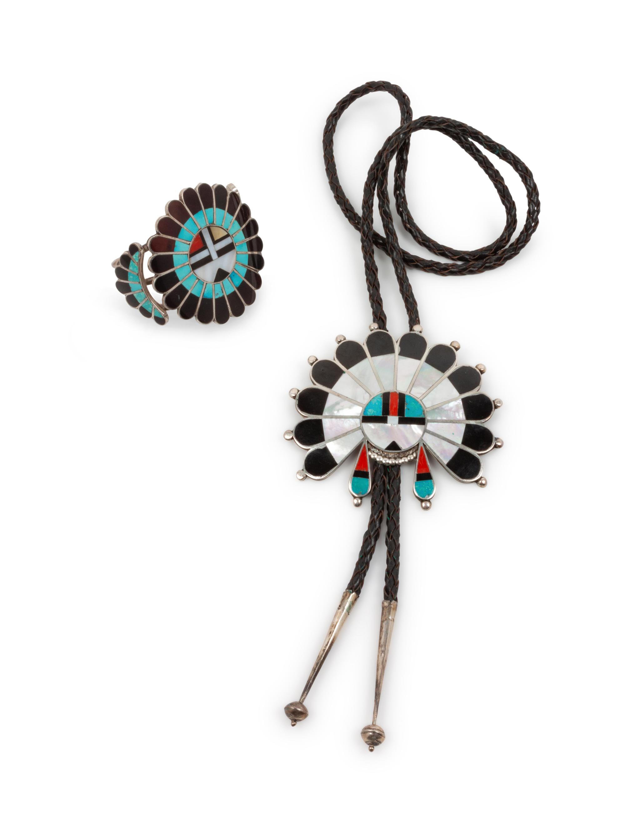 Zuni Mosaic Inlay Sunface Cuff Bracelet AND Bolo