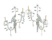 A Pair of Silvered Metal and Rock Crystal Two-Light Sconces in the Style of Maison Baguès