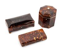 Three Tortoise Shell Decorated Boxes