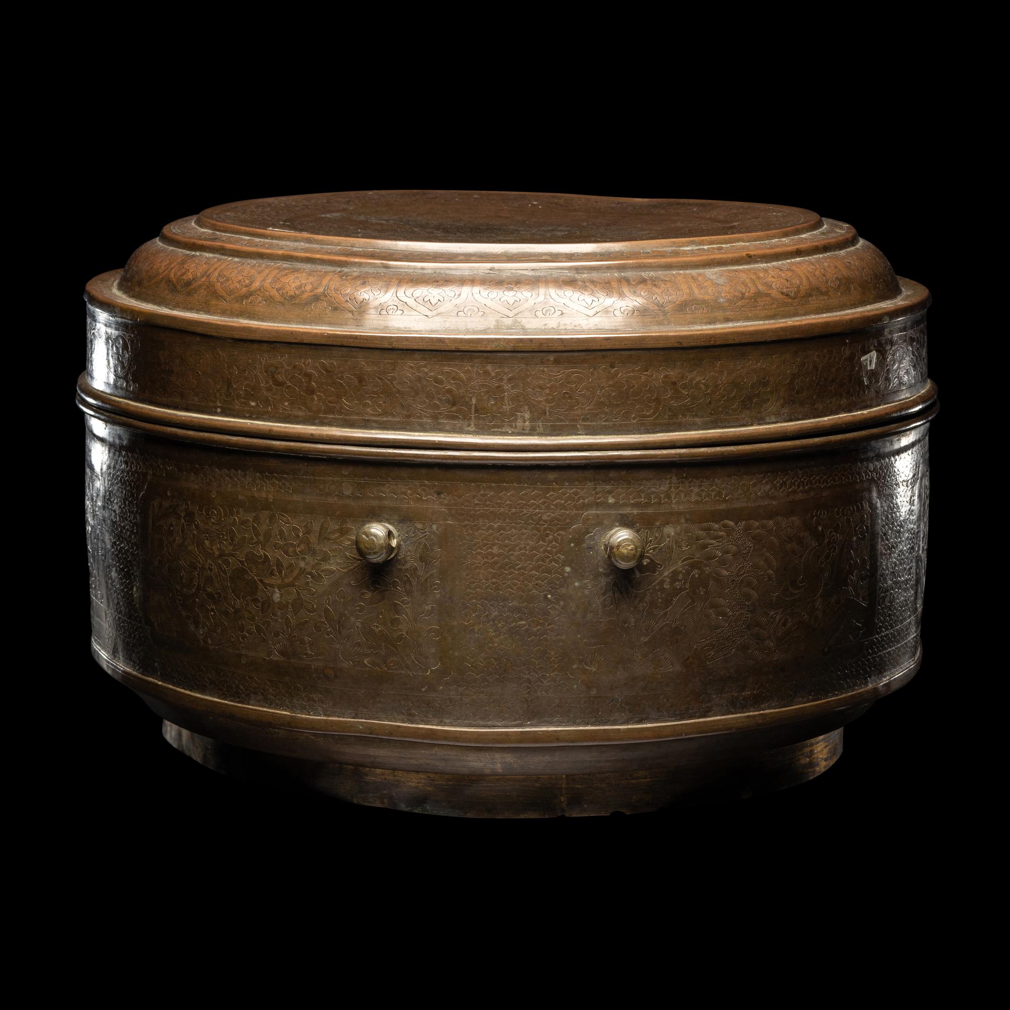 A Large Chinese Chased Brass Covered Box