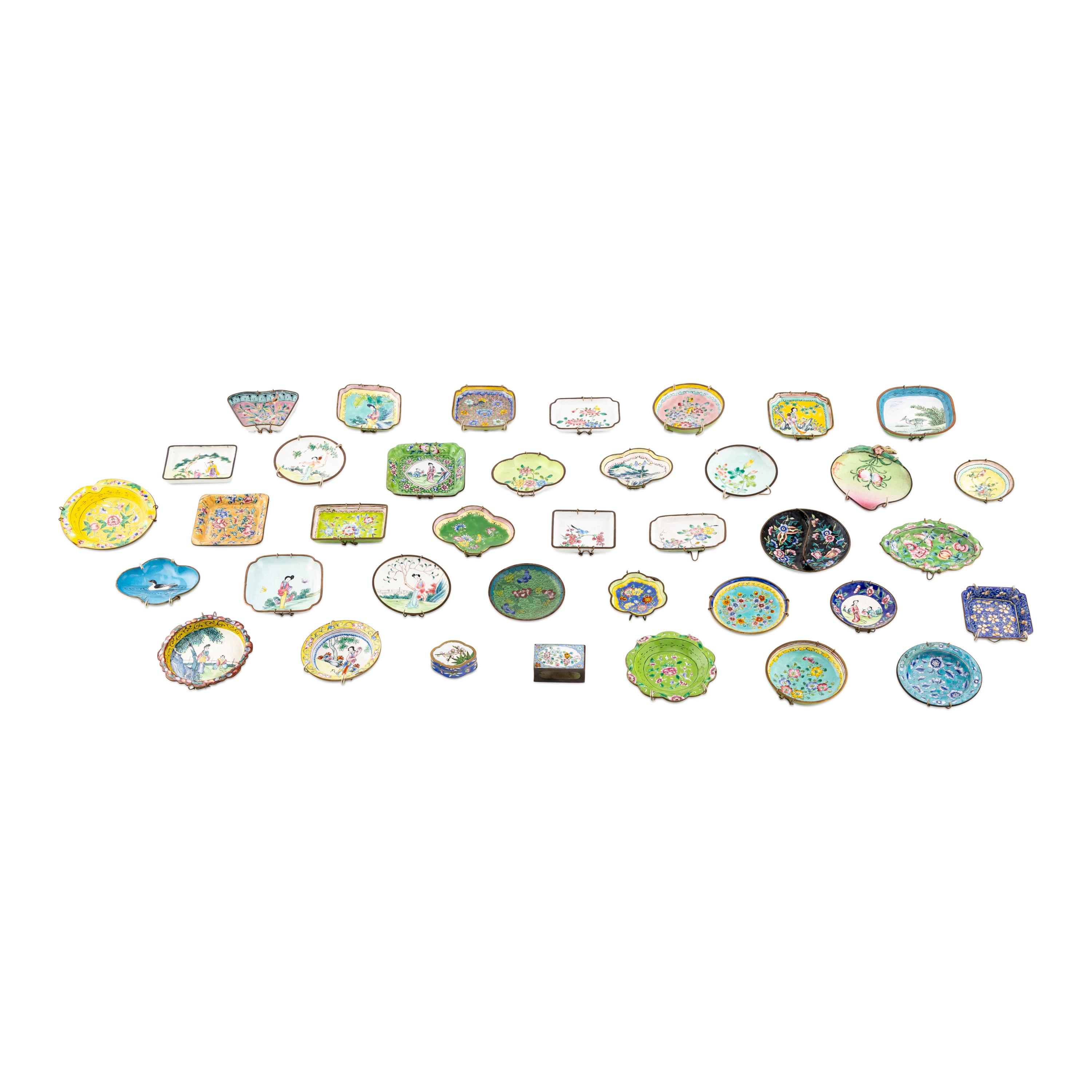 A Large Collection of Chinese Canton Enamel on Copper Dishes
