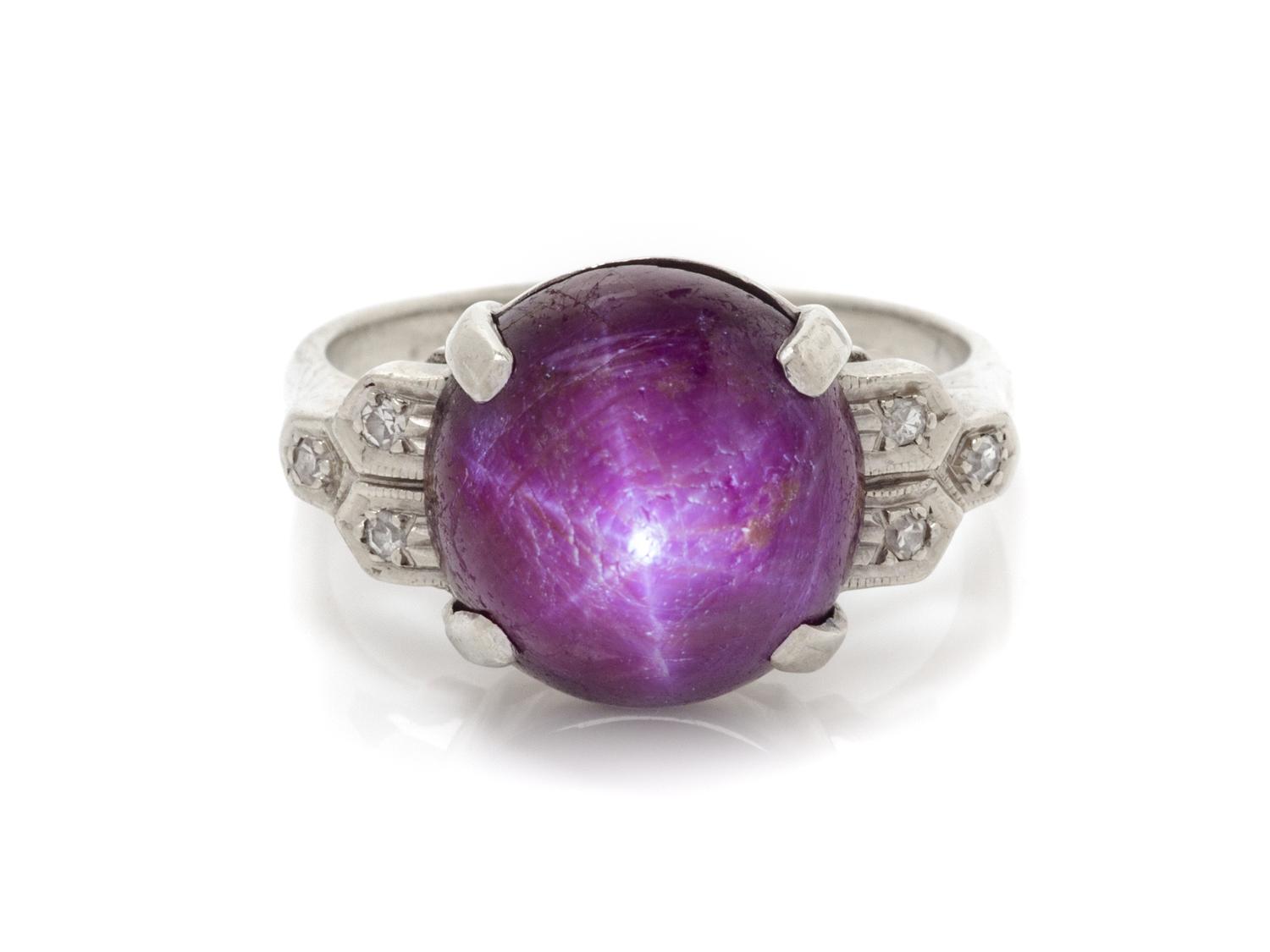 A 14 Karat White Gold, Star Ruby and Diamond Ring,