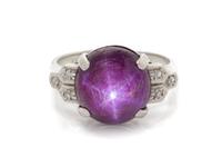 A 14 Karat White Gold, Star Ruby and Diamond Ring,