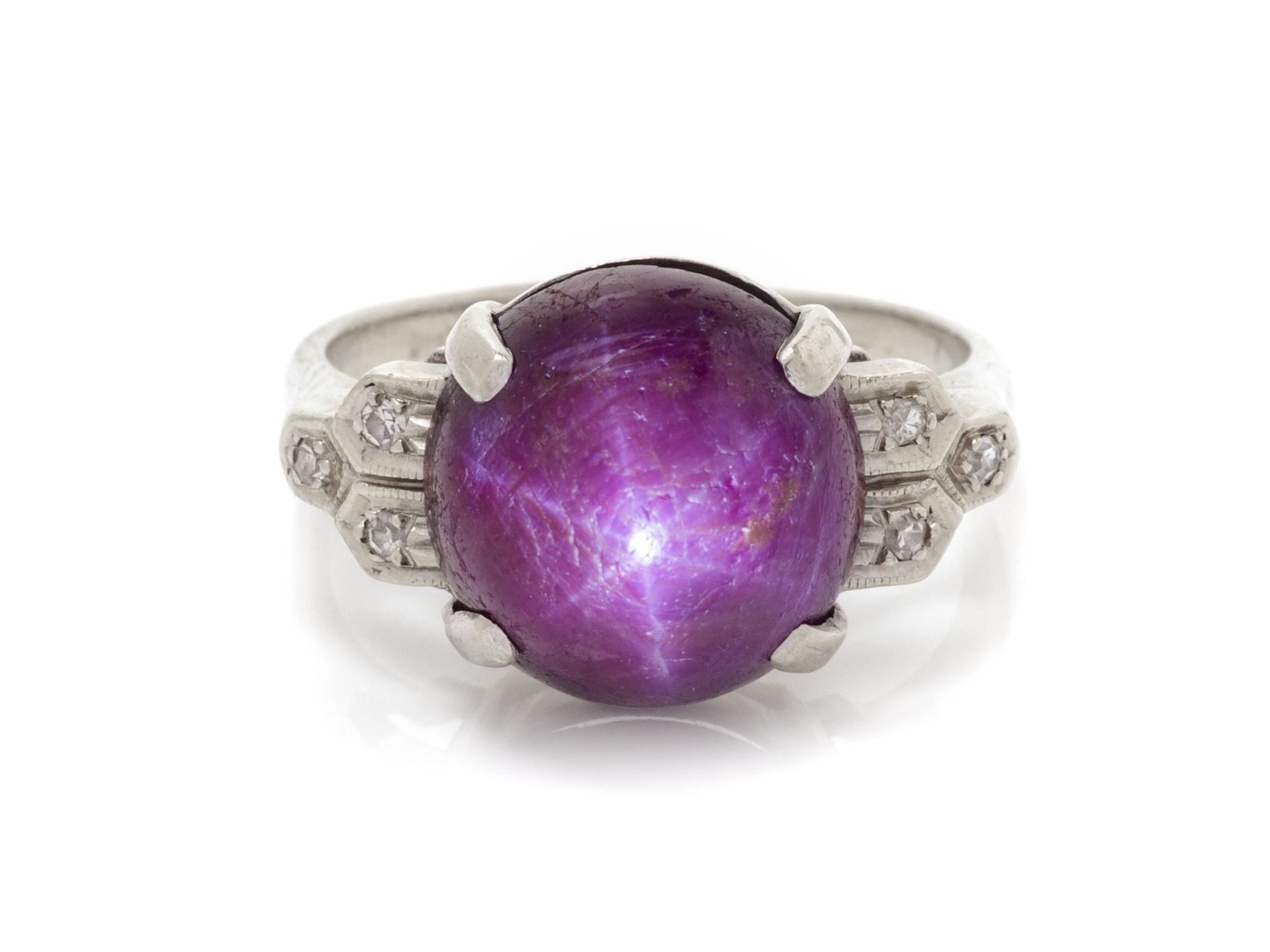 A 14 Karat White Gold, Star Ruby and Diamond Ring,
