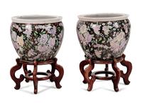 A Pair of Chinese Enameled Porcelain Jardinières