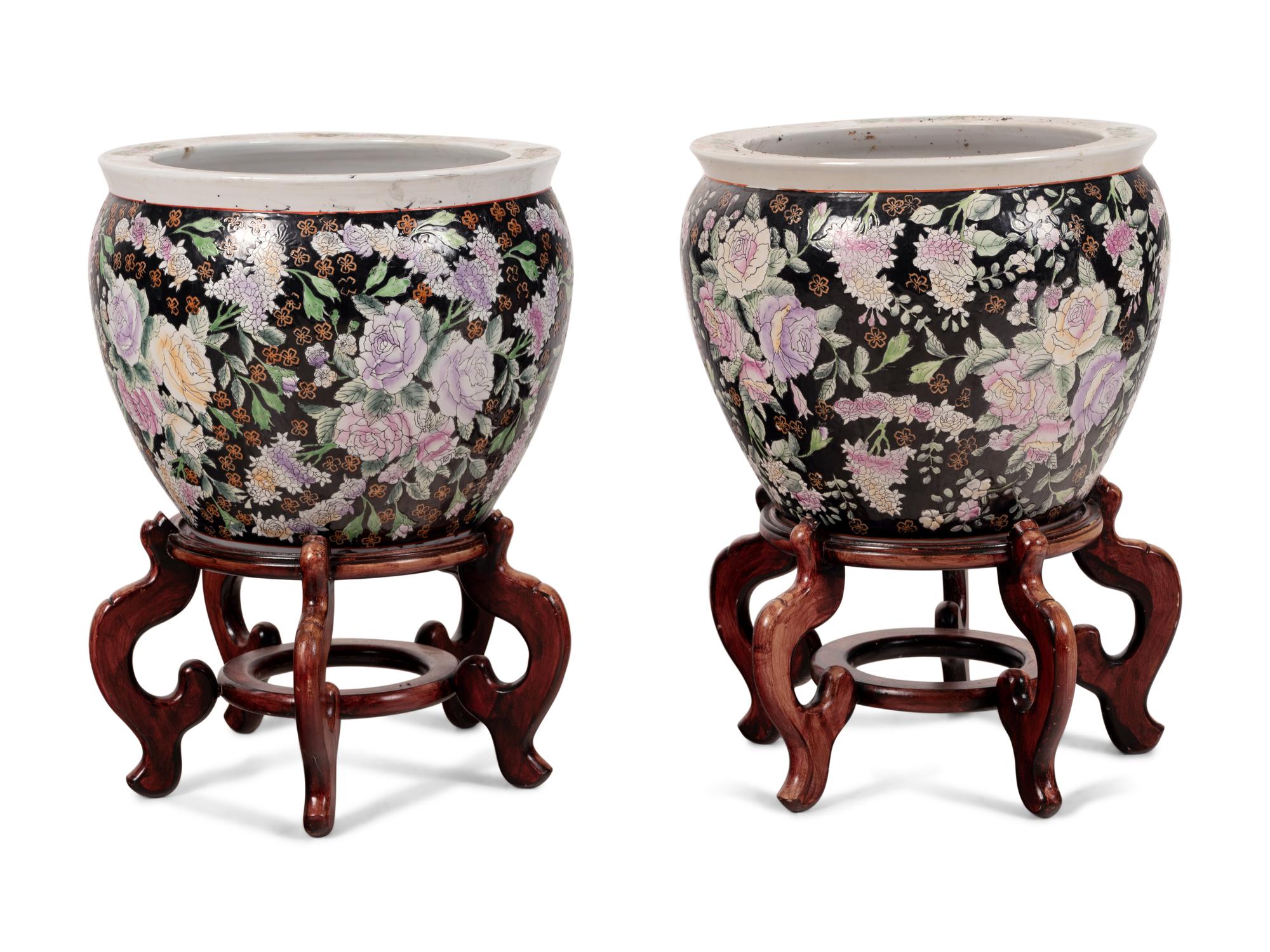 A Pair of Chinese Enameled Porcelain Jardinières