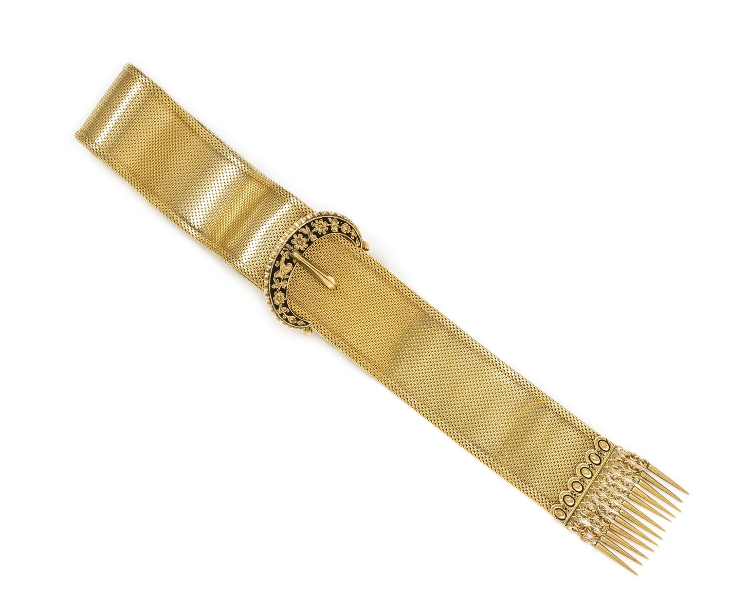 A Victorian Yellow Gold Belt Motif Bracelet, 29.90 dwts.