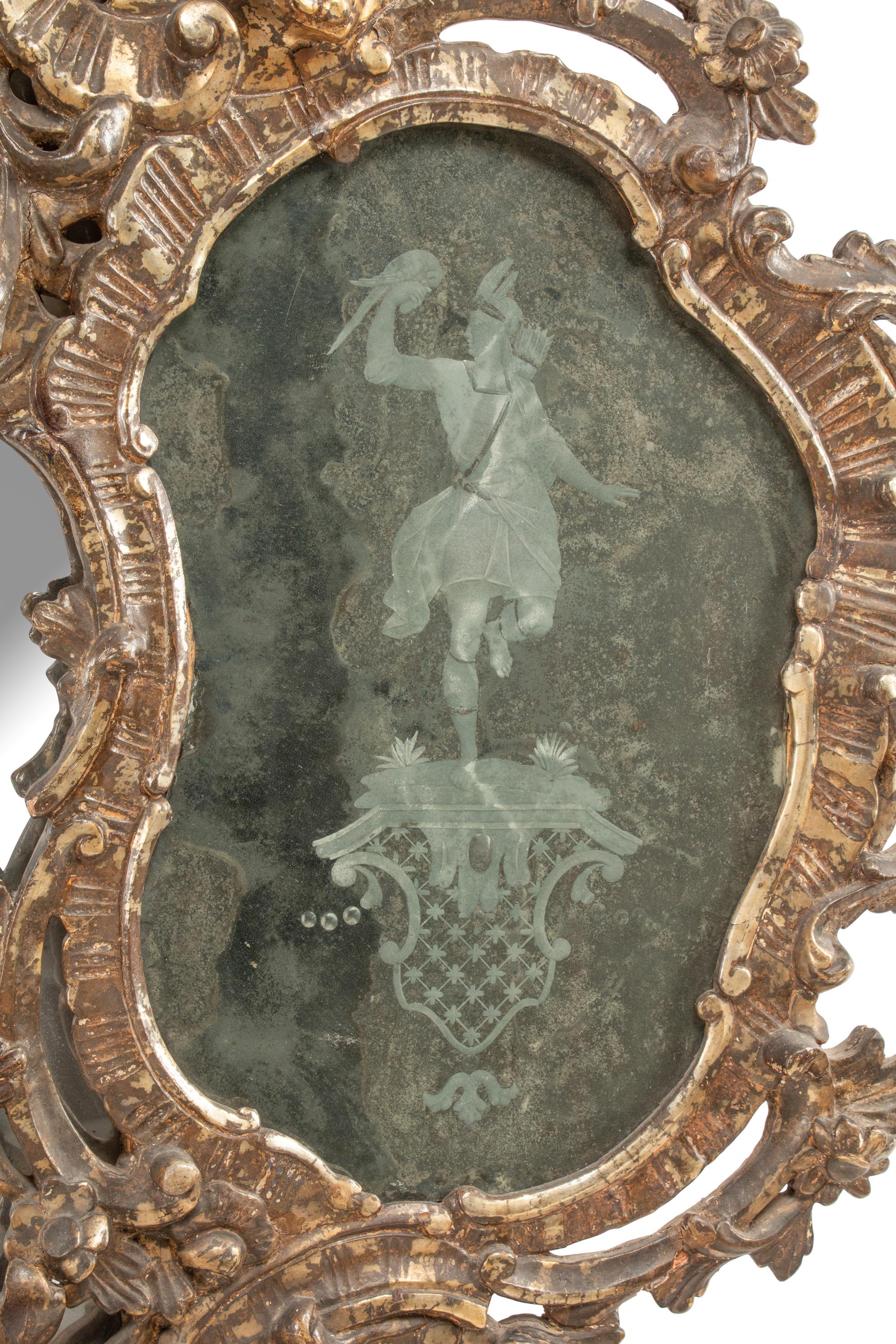 An Italian Silvered Wood and Etched Glass Mirror