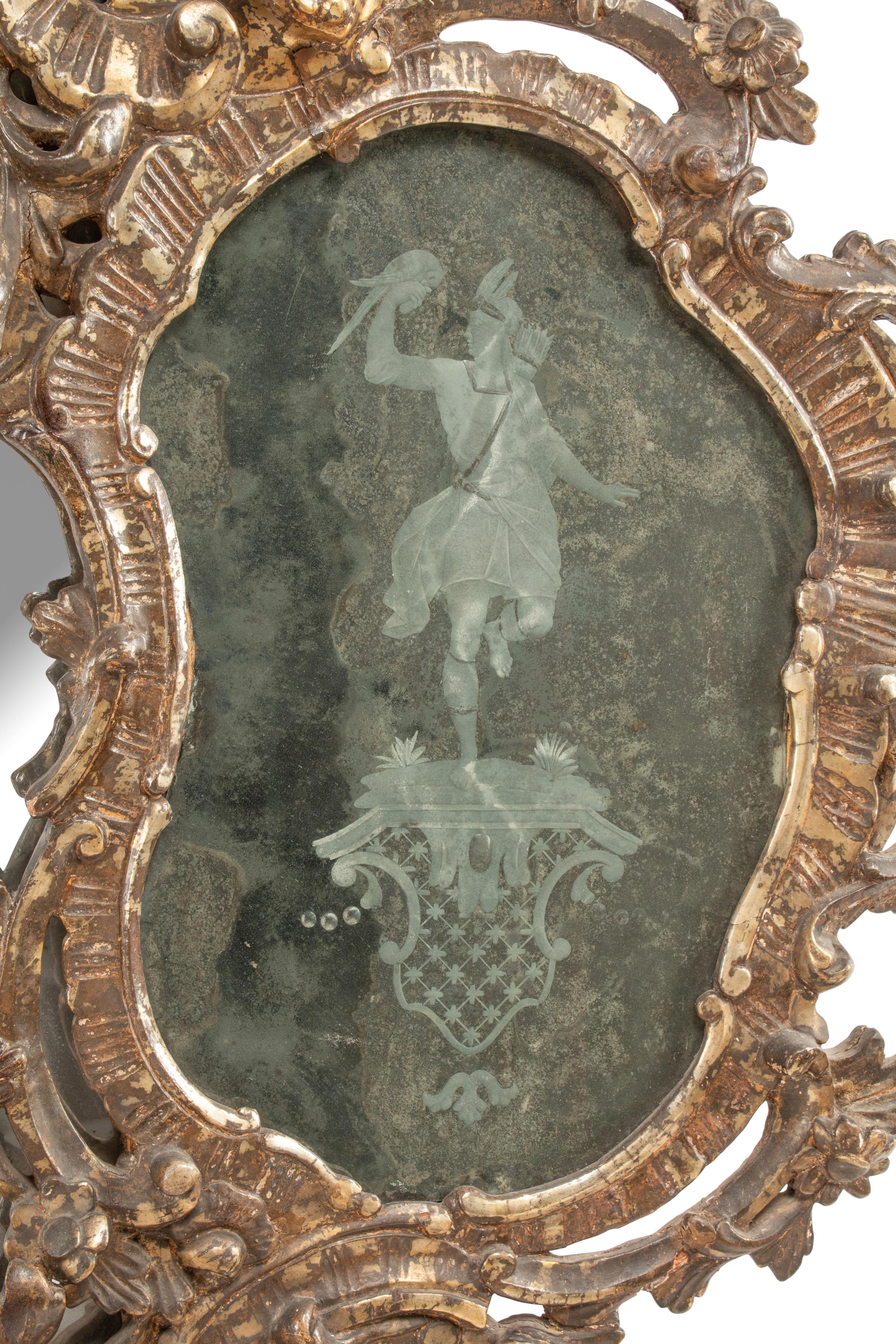 An Italian Silvered Wood and Etched Glass Mirror